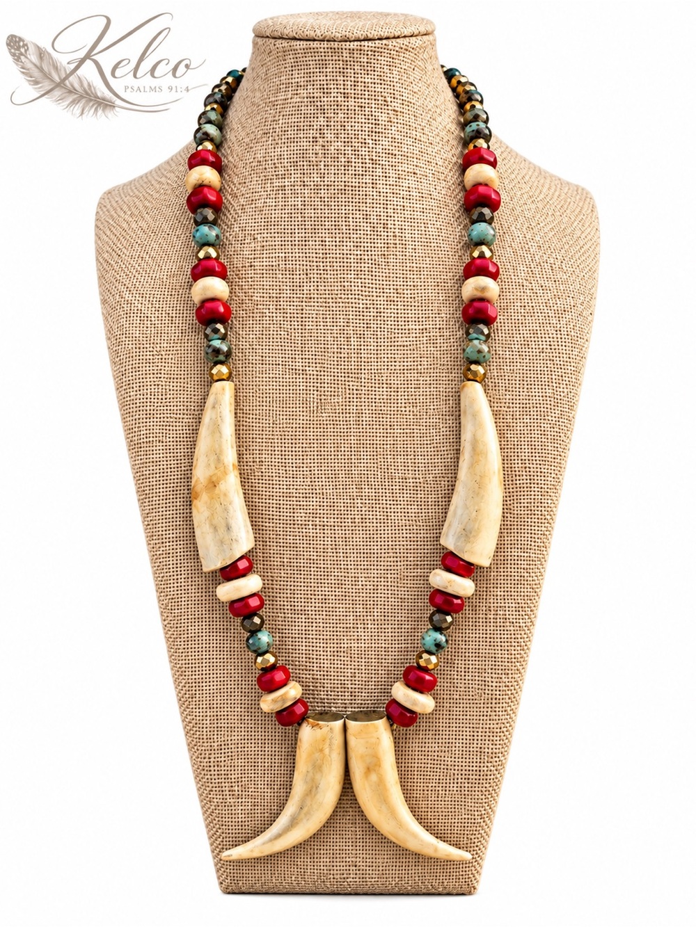 Southwest Coral & African Turquoise Statement necklace 26-30”